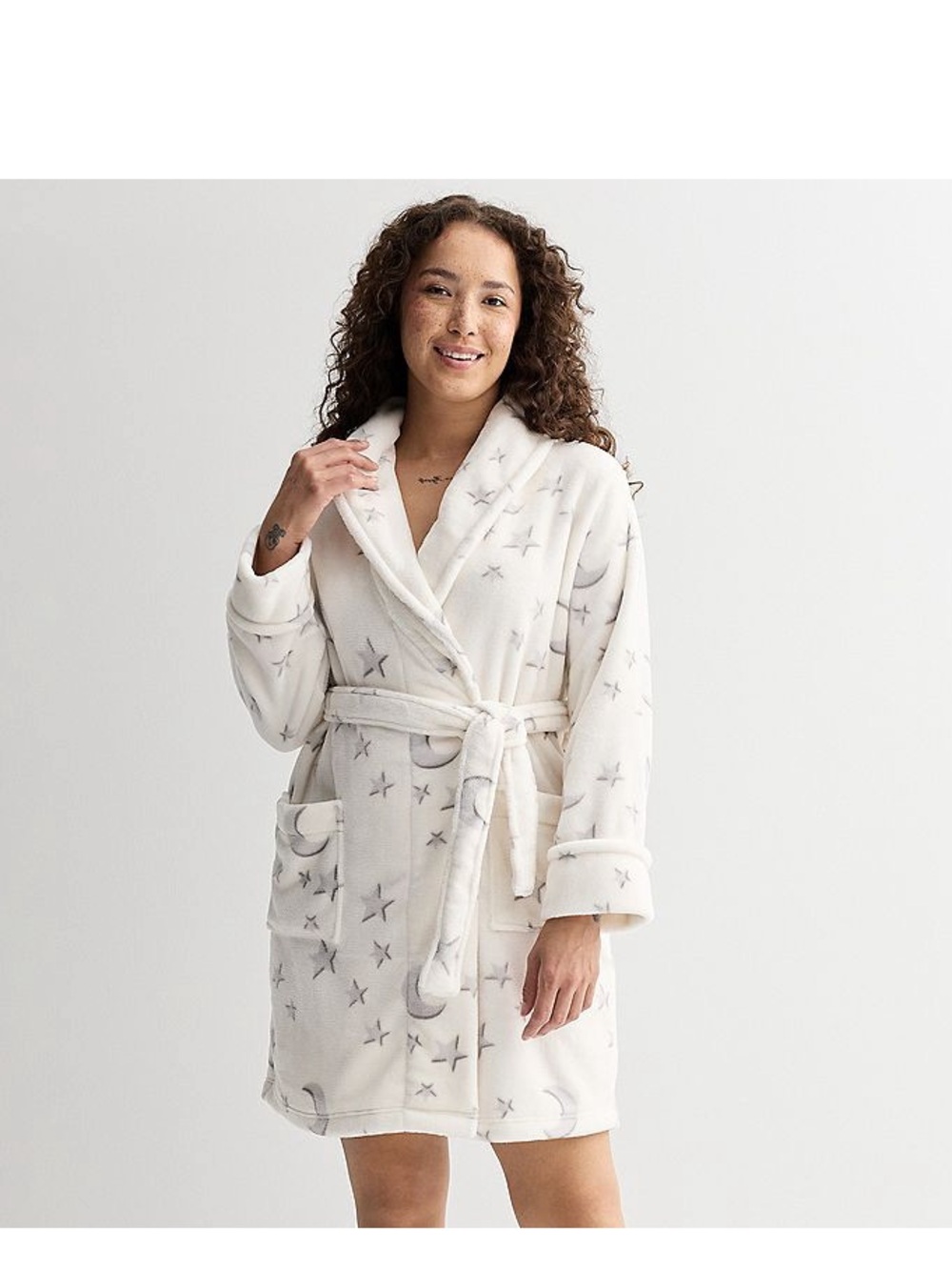 Short Plush Robe Gray Starnight  Size Medium NWT
